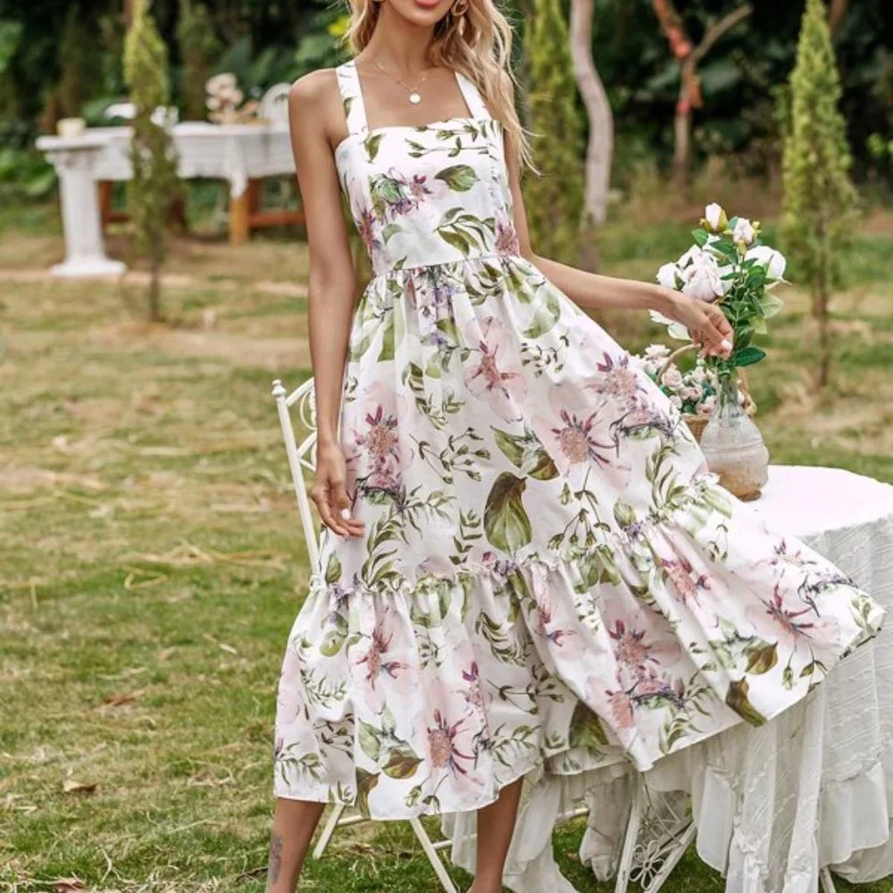 CottageCore FLoral Print Maxi Dress Pink - Picture 5 of 13